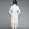 Verão feminino laço branco midi bordado crochê oco ver através de manga longa túnica elegante vestido de festa 210415261q