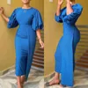 Femmes Imprimer Robe Longue O Cou Manches Bouffantes Slim Party Occasion Élégant Chic Modeste Femme Mode Africaine Robes Robes Robes 210416