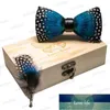 Original ny design Jemygins Bow Tie Natural Feather Exquisite Hand Made Men Luxury Bow Tie Wood Gift Box Set Wedding Party Fact209m