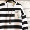 Męska bawełniana koszulka w paski Pełna rękaw Męskie Lato Tshirts Mężczyzna Oversized Tee Shirts 5xl Casual T Shirt Tee dla Man Streetwear H1218