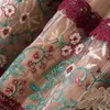 Piste fleur broderie femmes à manches courtes col rond nœud à lacets Vintage maille femme Patchwork dentelle garnitures robe florale 210416