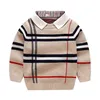 1-8T Toddler Kid Boy Clothes Autumn Winter Warm pullover Top Long Sleeve Plaid Sweater Girl Fashion Knitted Gentleman Knitwear 210902