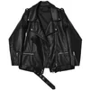 Women Loose Faux Soft Leather Jacket Coat Autumn With Belt Pu Streetwear Overcoat Female Zipper Rivet Punk 210423