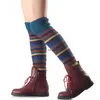 Women Girls Knee High Multicolor Stripe Leg Warmers Socks Knit Boot Cuffs Toppers Leggings Shoes Autumn Winter Loose Stockings Clothing Will and Sandy