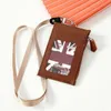 10 Colors Simple Solid Korean Shaped Named Card Holder Identity Badge with Lanyard PU Neck Strap Card Bus ID Card Holders