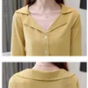 19 Long Sleeve Solid Chiffon Blouse Women Tops OL Vintage Cardigan Shirt Women Blouse V Neck Clothes Chemisier Femme 7126 50 210518