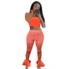 2021 Zomer 2 stuk Outfits voor vrouwen Gestreepte Spliced ​​Crop Top en Ruches Bell Bottom Sweatpant Sweat Pak Sexy Tweedelige Sets X0428