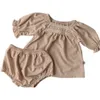 Pigiama per bambina primavera stile coreano Set da 2 pezzi Colletto in pizzo Top + Pantaloncini Abiti da casa Abbigliamento da notte Abbigliamento per bambini E1004 210610