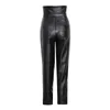 TWOTWINSTYLE taille haute en cuir PU pantalon pour femmes noir solide minimaliste Harem pantalon femme mode vêtements automne 210517