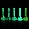 Hookahs 7.4'' Printed Beaker Bongs Silicone Bong Smoking Water Pipe Dab Rigs Hookah Glow in the dark with Glass bowl Heat Resistant