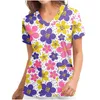 Blouses pour femmes chemises femmes à manches courtes col en v motif de fleurs haut soins infirmiers travail uniforme hauts 2022 élégant Blusa