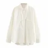 HSA Women Blouse preta de manga longa e camisas para o verão Spring Solid White Blusa Tops Pocket Casual Tops soltos 210716