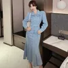 spring Autumn V Collar Long Sleeve Single Breasted Denim Dress Fashionable Casual Fishtail Slim Jeans es 210531