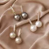 Korean Exquisite Retro Metal Micro-inlaid Zircon Pearl Hoop Earrings Simple Temperament Dangle Female Fashion Jewelry & Huggie