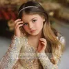 Charming Flowers Girls Dresses Sequin Pleat Square Collar Full Sleeve Zipper Ball Gowns Novia Do 2022 New Party