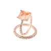 Trendy Exquisite Rose Gold Color Square Baguette Rings Set for Women Filled Cubic Zirconia Crystal Stone Wedding Party Jewelry