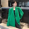 Höst Kvinnors Blazer Green Fashion One Knapp Design Siut Collar Stor Storlek Casual Långärmad kostym Coat ZC185 210427