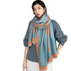 Fashion Plain Wide Scarves Classical Letters Style Slouchy Warm Long Artificial Pashmina Scarf With Tassels