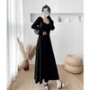 JXMYY Retro Autumn and Winter Square Neck Long Sleeve Sticke Dress Female High midja Slim Long Kjol 210412