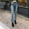 Dorywczo wysoki talia dżinsowe spodnie flary dżinsy dla kobiet stylowe split niebieski spodnie kobiet streetwear pantalon 210423