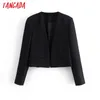 Mulheres pretas colheita blazer casaco vintage feminino casual chique tops je89 210416