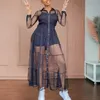 女性ロングメッシュシャツドレスポルカドットスルースルーブラック透明なチュールアフリカンファッションスプリング女性ローブチュニックプラスサイズXL C184L