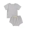 Baby Clothing Sets Ribbed Short Sleeve Top + Shorts Pants 2pcs/set Outfits Fashion Boutique Kids Clothes M3456