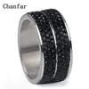 Anillos de racimo Chanfar líneas doble cristal acero inoxidable para Mujeres Hombres anillo de bodas joyería de moda