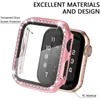 Caso de diamante de vidro com protetor de tela para a Apple Watch 38 44mm série 6/5/4 / SE Ultra-fino pára-choques de tampa Iwatch Capa protetora