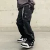 Ankle Zipper Multi-bolsos Vibe Macacões Mens Drawstring Sólida Preto Reta Loose Calças de Carga Casuais Hip Hop Bolicy Calças P0811