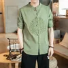 IEFB Chinese Style Cotton Hemp Large Size Shirt Men's Casual Tops Stand Collar Tang Suit Embroidered Clothes Long Sleeve 9Y6016 210524