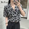 Cropped Tops Womens Leopard Impresso Vintage Sexy Crop Blusas Feminino Streetwear Casual V-Pescoço Camisa Meninas Blusa Túnica 210506