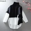 Loose Two Peice Set Women Turtleneck Sweater White Plus Size Shirt Tops Korean Chic 2 Piece Femme Roupas 210422