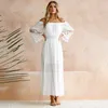 2021 Donne Strapllong Sleeve Bianco Bianco Beach Drsexy Off Spalla Lace Boho Donne Maxi Dress X0621