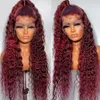 Curly Human Hair Wigs Wine Red Brazilian Remy Deep Wave Full Lace Front Synthetic Wig 180% Pre Pl
