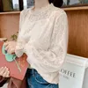 Outono sexy laço blusa floral mulheres coreano doce manga longa tops e blusas vintage o-pescoço camisa branca 10456 210512