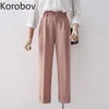 Korobov New Arrival Korean OL Joggers Femme Vintage Chic High Waist Women Trousers Autumn Streetwear Harajuku Harem Pants 210430