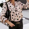 V neck blouse elegant women Loose chic autumn shirt ladies Fashion printed chiffon casual female tops clothing 210414