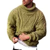 Turtleneck stickade pullovers tröja män höst vinter oversize flätade tröjor casual solid smal passform jumper stickare dra homme