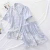 Summer ladies pajamas suit viscose buckle comfortable man-made cotton short-sleeved shorts two-piece home service set women 210809