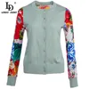 Primavera Estate Runway Fashion Cardigan in maglia stile Top Maglione di seta con stampa floreale a maniche lunghe da donna 210522