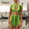 Fanieces Yaz Saydam Iki Parçalı Set Kıyafetler Seksi Yılan Baskı Kırpma Üst Ve Mini Etek Kadın Setleri Kadın Parti Clubwear 210520