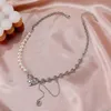 Pendant Necklaces Imitation Pearl Clavicle Chain Necklace For Women Unique Irregular Hollow Love Heart Collier Party Jewelry Gift