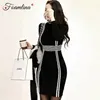 Elegant Women's Knitted Bodycon Dress White and Black Striped Sweater Long Sleeve Skinny Stretch Autumn 210603