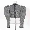 Chic Street Style Dot Print Crop Jackor Women Spring Puff Sleeve Stand Collar Silm Coats Casual All-Match Kvinna Toppar 210525