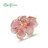 Santuzza 925 Sterling Silver Pierścienie Dla Kobiet Wspaniałe Laboratorium Utworzone Ruby / Pink Sapphire Gradient Gradient Blossom Bague Fine Jewelry 211217