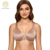 DELIMIRA Sujetadores de cierre frontal para mujer Sin costuras Sin forro Racerback Underwire Plus Size Bra 211217