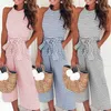 Elegante sexy jumpsuits vrouwen mouwloze gestreepte jumpsuit losse broek brede been broek rompertjes vakantie golfted leotard overalls 210419