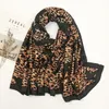 Laven Scarf Leopard Femme 여성 면화 린넨 스카프 따뜻한 부드러운 헤어 타이 밴드 긴 숙녀 Neckerchief 스카프 Poncho 풀로드 스톨