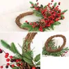 1pc Jul Rattan Krans Pine Natural Branches Berriespine Cones för DIY Julkrans Tillbehör Hem Dörrdekoration 211104